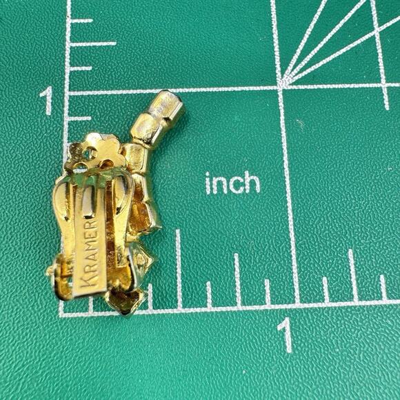 Vintage Kramer New York Red/White/Blue Rhinestone Gold Tone Clip Earrings - Picture 7 of 7